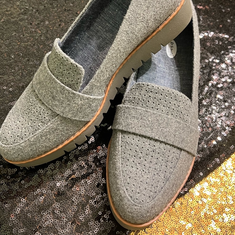 Dr Scholl's Imagined Gray Fabric Wedge Heel Comfort Loafers - Brand New w/o box